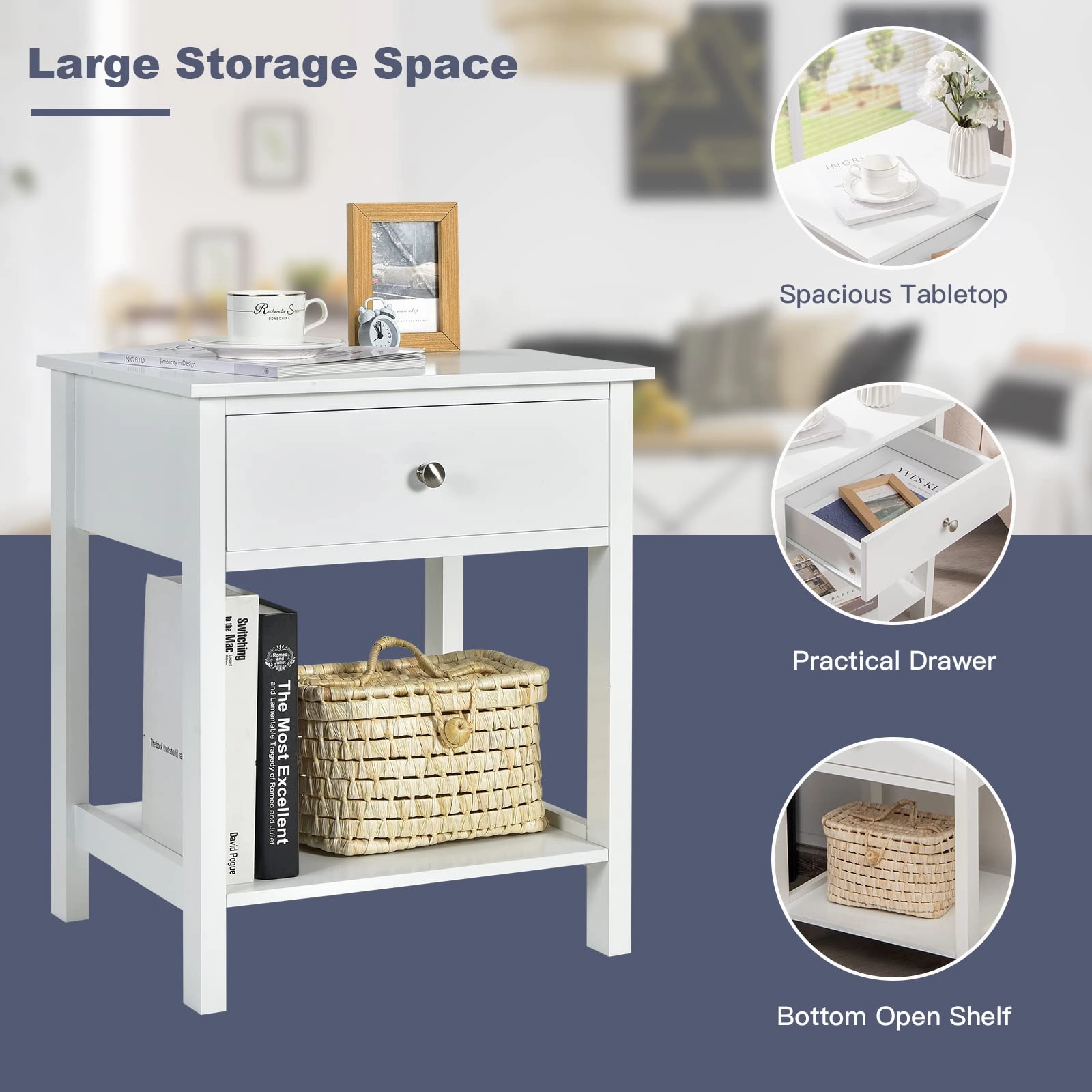 Multifunctional Bedside Sofa Side Table, Accent Home Furniture w/Stable Frame