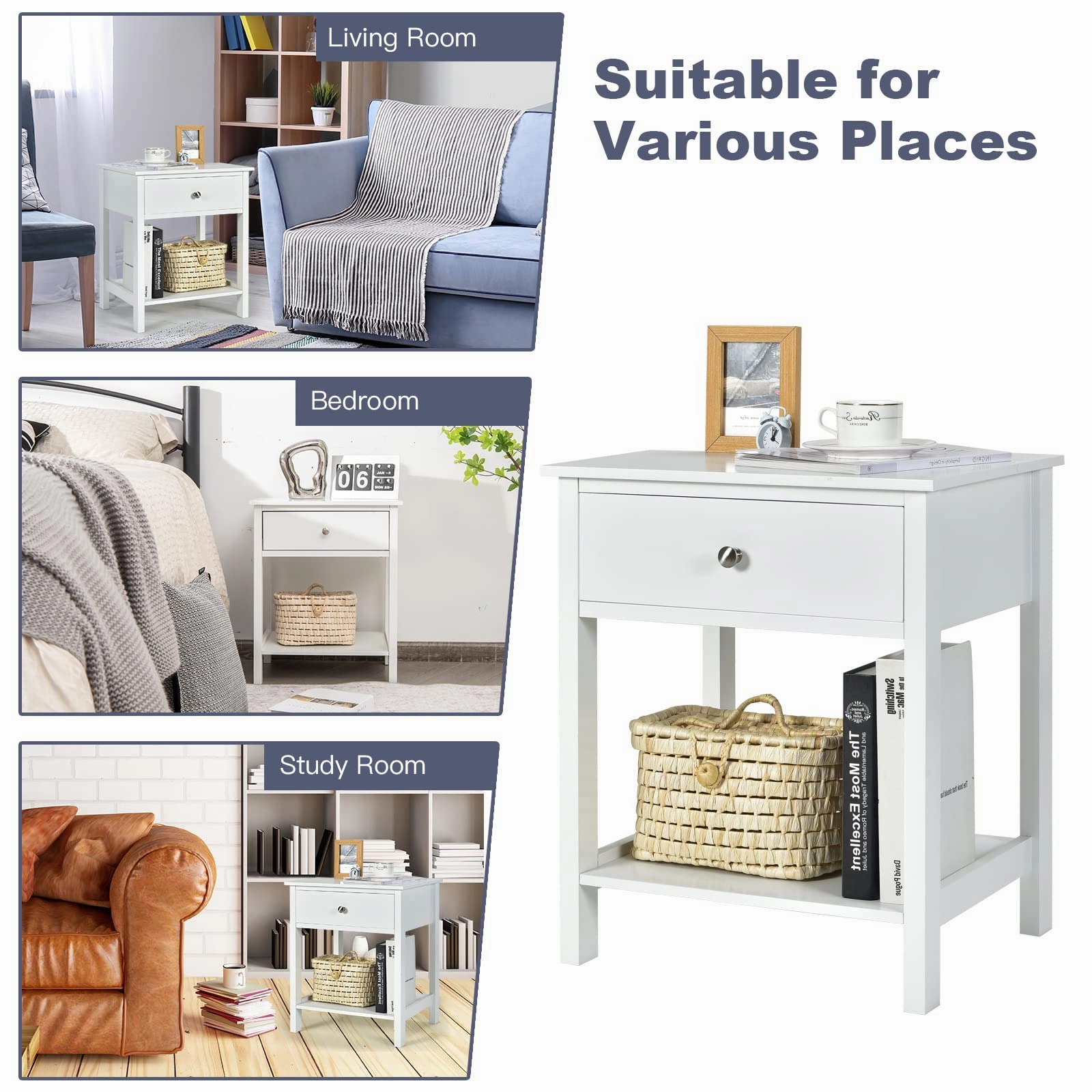 Multifunctional Bedside Sofa Side Table, Accent Home Furniture w/Stable Frame