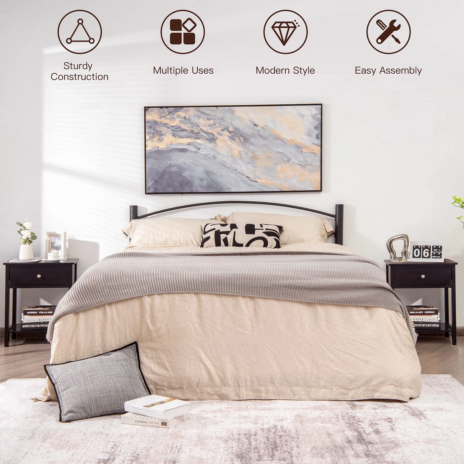 Multifunctional Bedside Sofa Side Table, Accent Home Furniture w/Stable Frame
