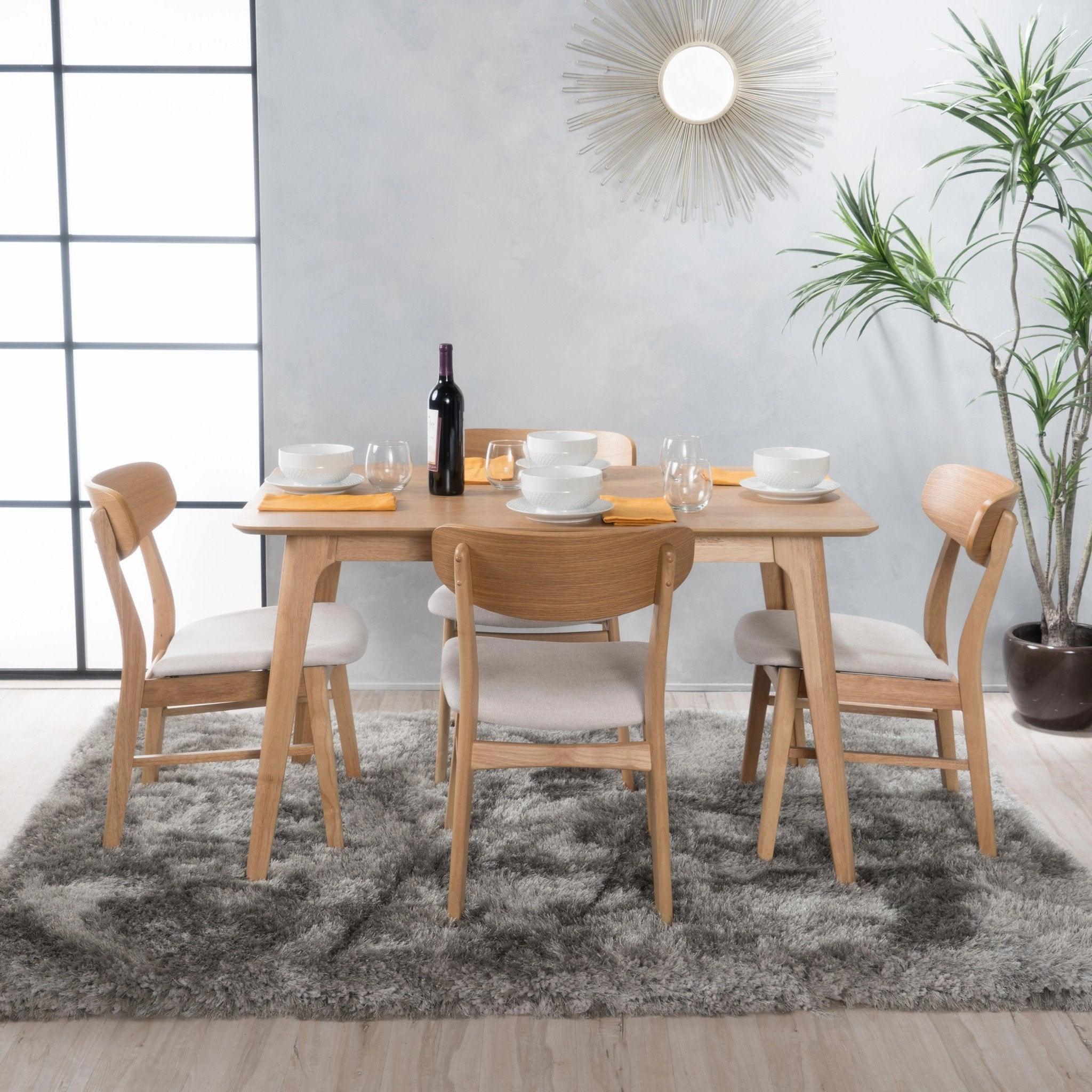 Natural Oak Finish 50-inch Rectangular 5 Piece Dining Set - NH733992