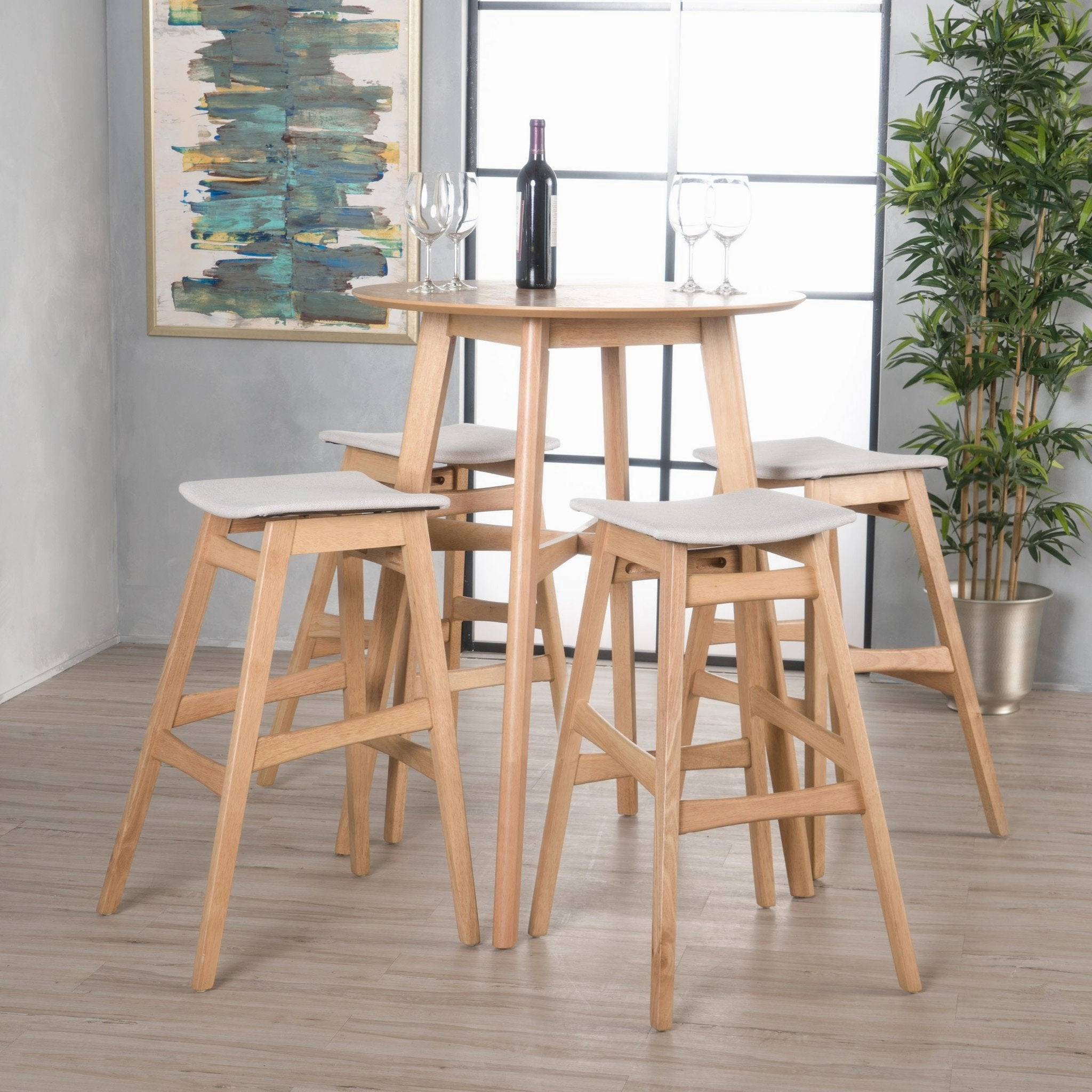 Natural Oak Finish Circular 5 Piece Bar Height Dining Set - NH172992