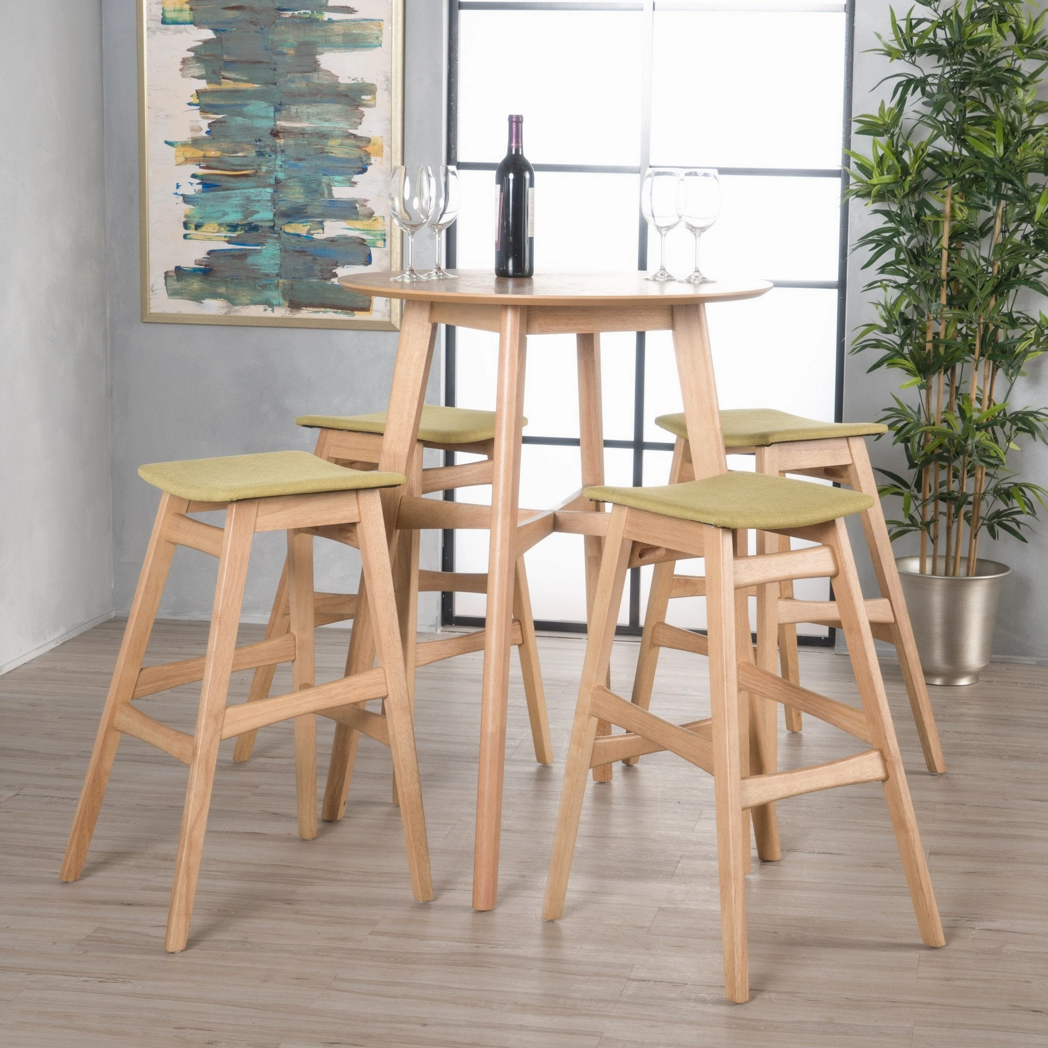 Natural Oak Finish Circular 5 Piece Bar Height Dining Set - NH172992 kitchen accessories, table linens
