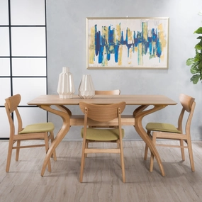 Natural Oak Finish Curved Leg Rectangular 5 Piece Dining Set - NH333992 kitchen accessories, table linens