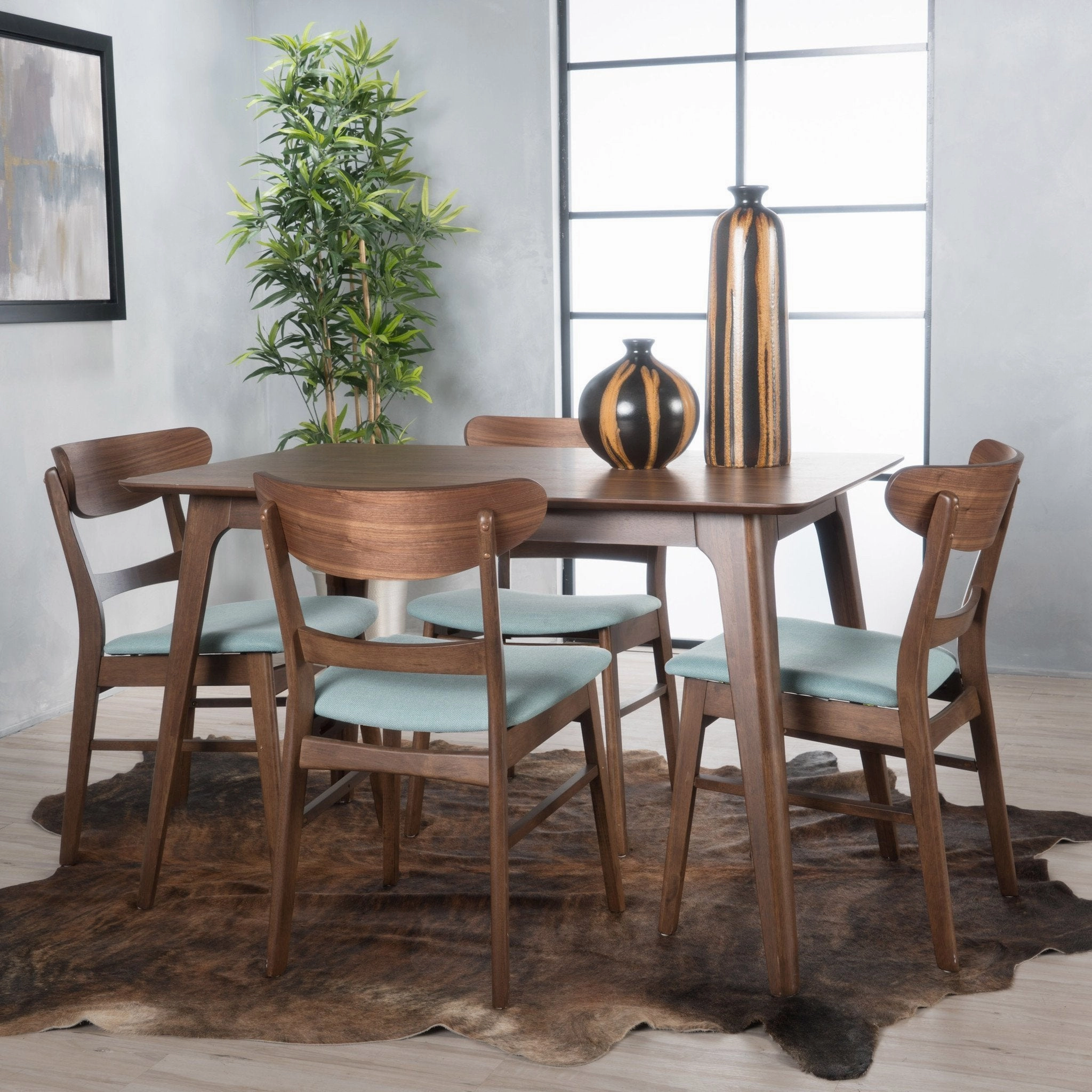 Natural Walnut Finish 50-inch Rectangular 5 Piece Dining - NH253992