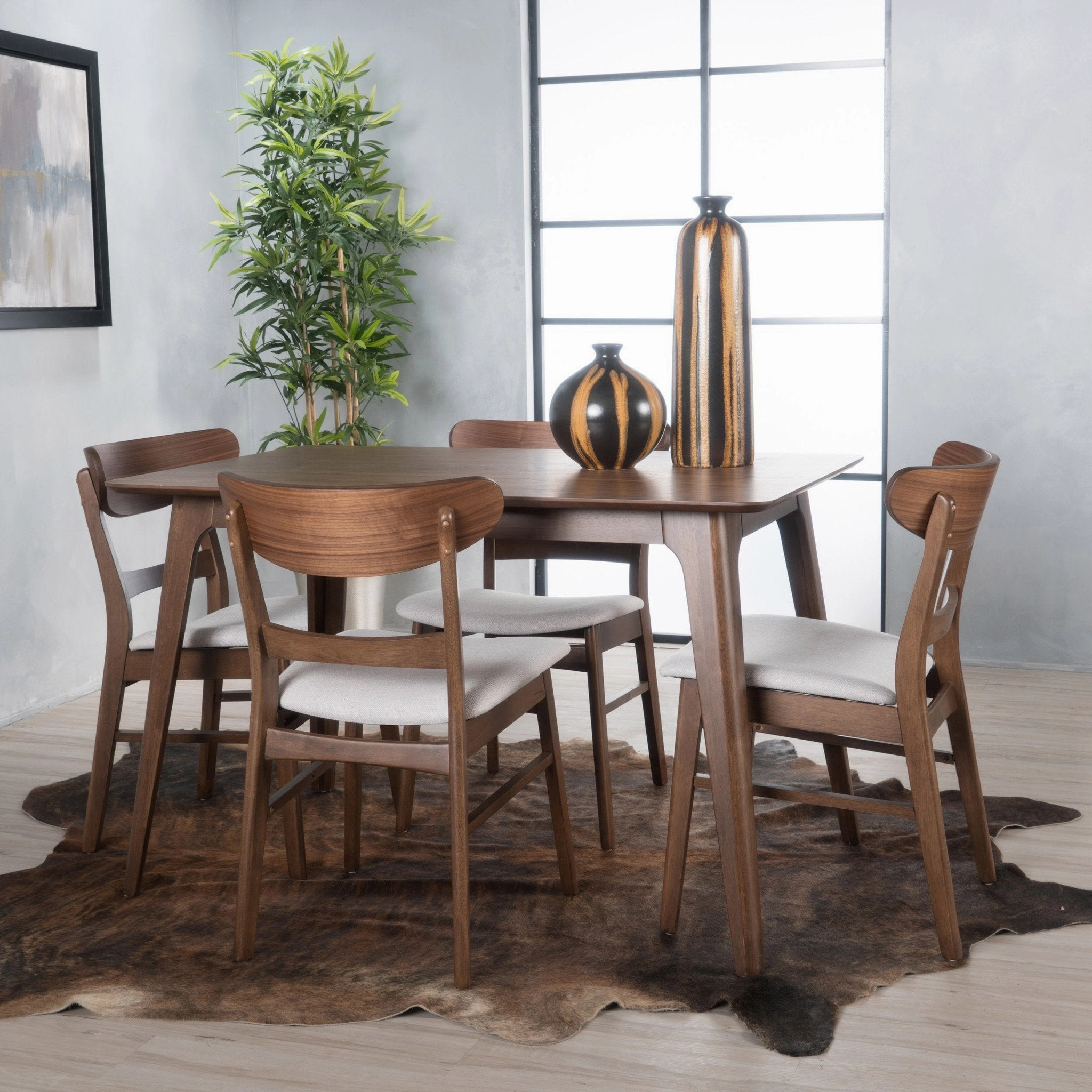 Natural Walnut Finish 50-inch Rectangular 5 Piece Dining - NH253992