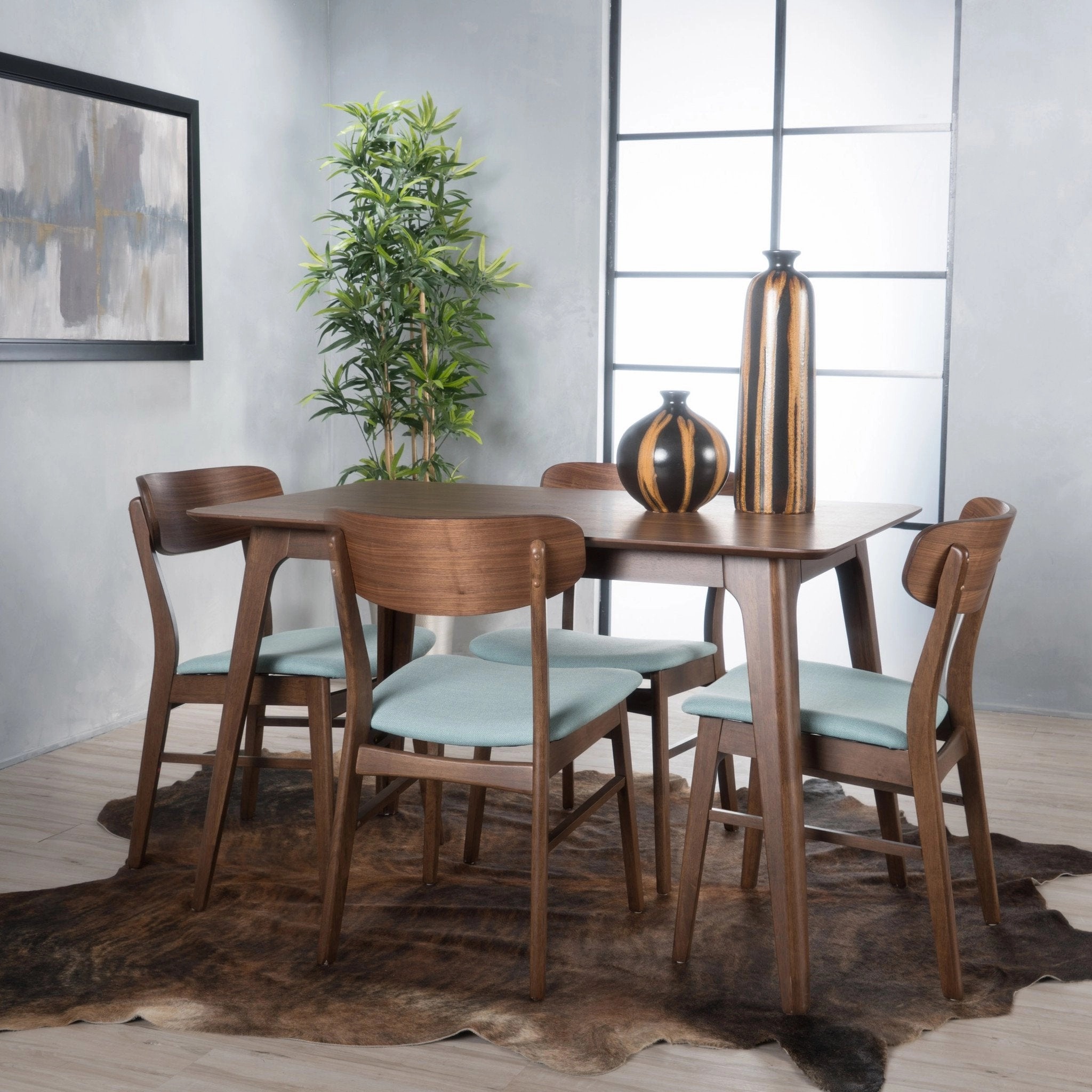 Natural Walnut Finish 50-inch Rectangular 5 Piece Dining Set - NH853992