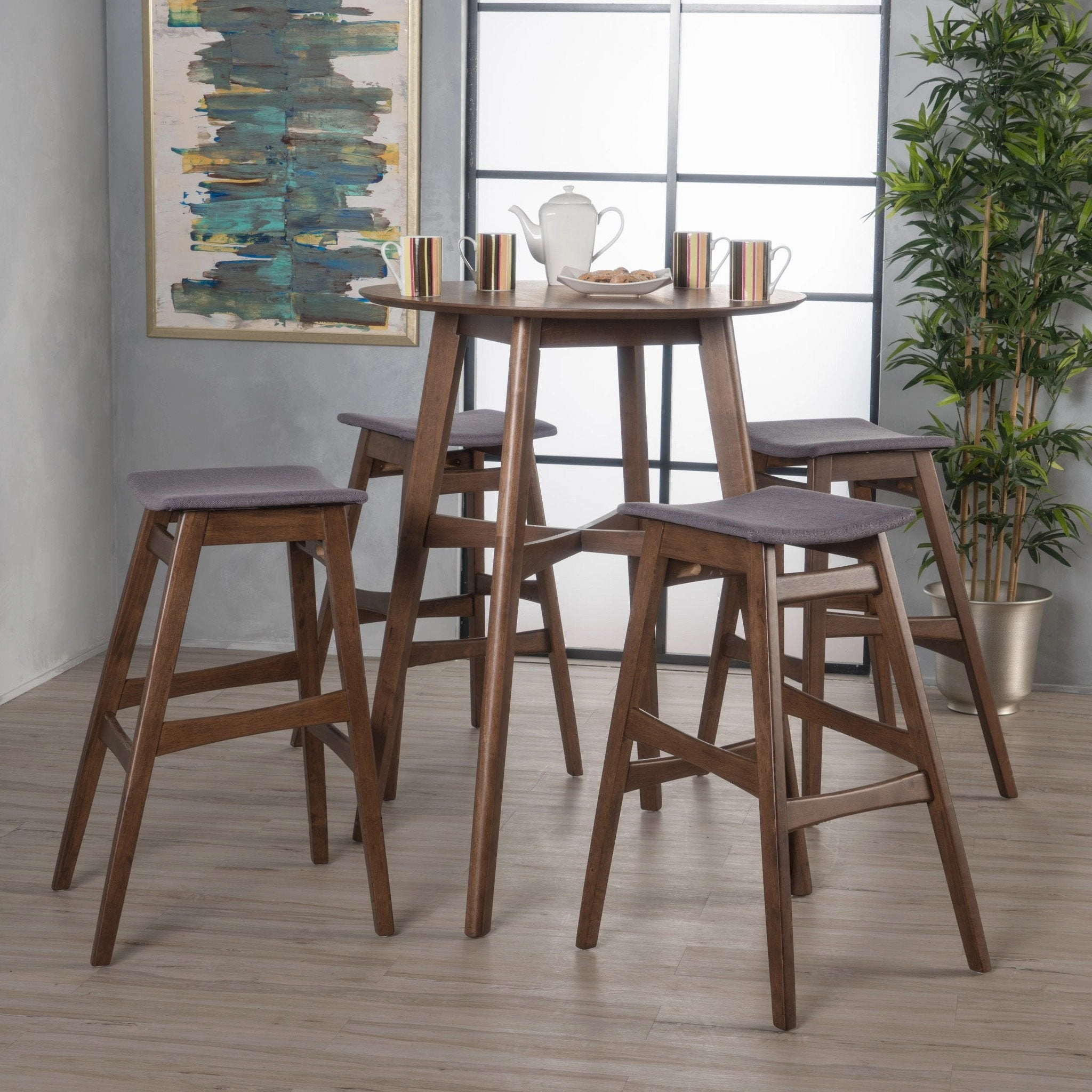 Natural Walnut Finish Circular 5 Piece Bar Height Dining Set - NH862992 kitchen accessories, table linens