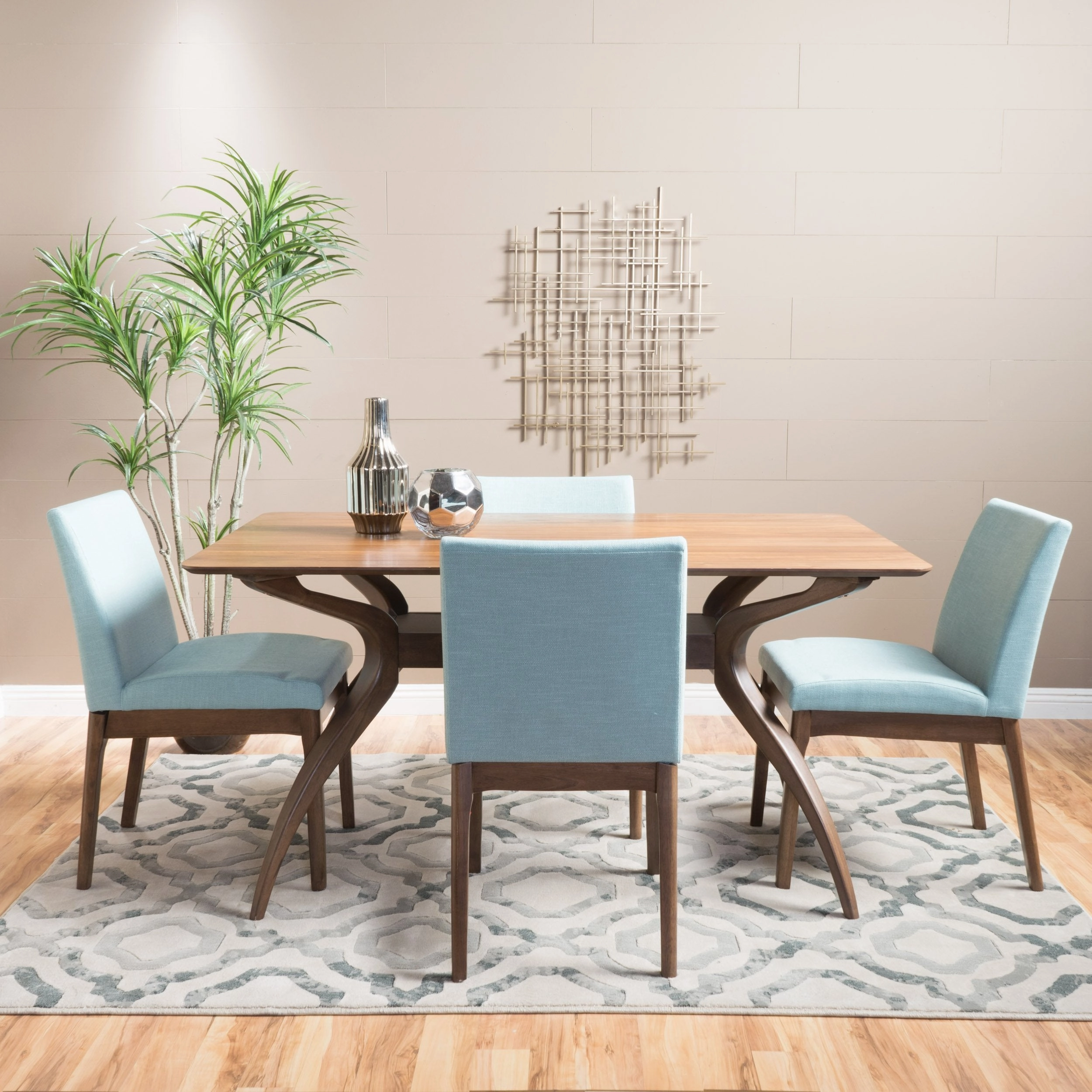 Natural Wood Finish Curved Leg Rectangular 5 Piece Dining Set - NH013992 kitchen accessories, table linens