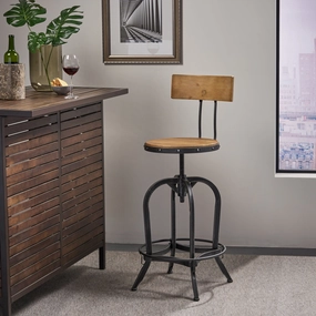 Naturally Antique Fir Wood Adjustable Barstool With Backrest - NH829692 kitchen accessories, table linens