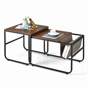 Nesting Coffee Table Set of 2, Stackable Side Table w/Side Pocket console table, hallway table