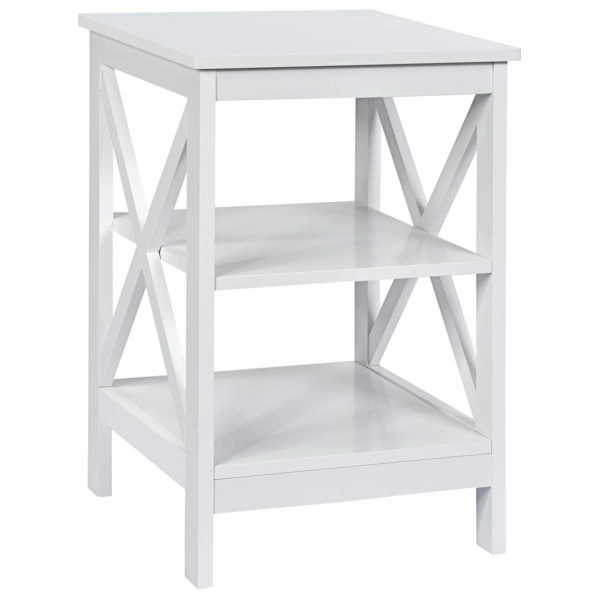 Nightstand 3-Tier X-Design W/Storage Shelves and Stable Structure Storage Organizer Display Sofa Side Table entry bench, mudroom storage