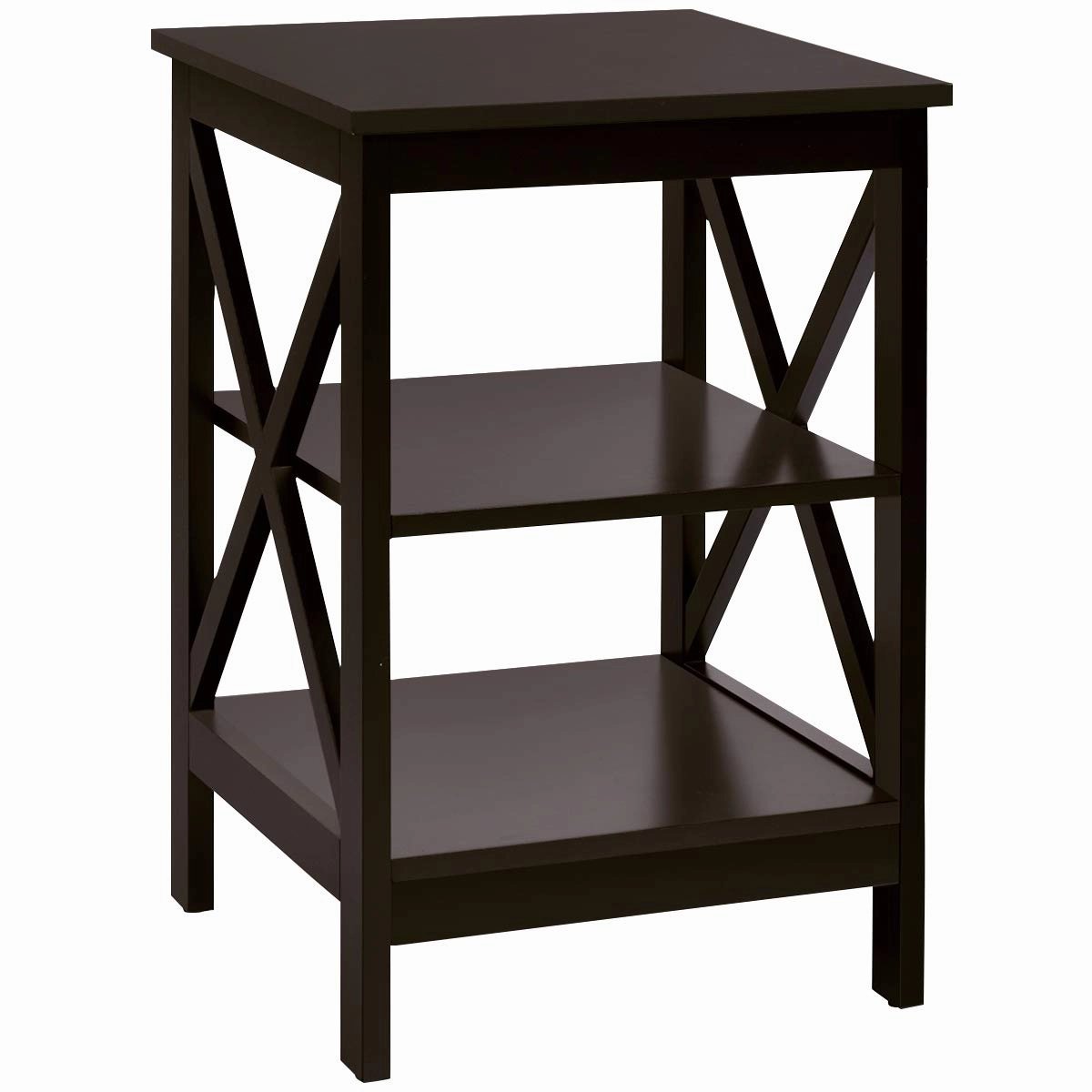 Nightstand 3-Tier X-Design W/Storage Shelves and Stable Structure Storage Organizer Display Sofa Side Table
