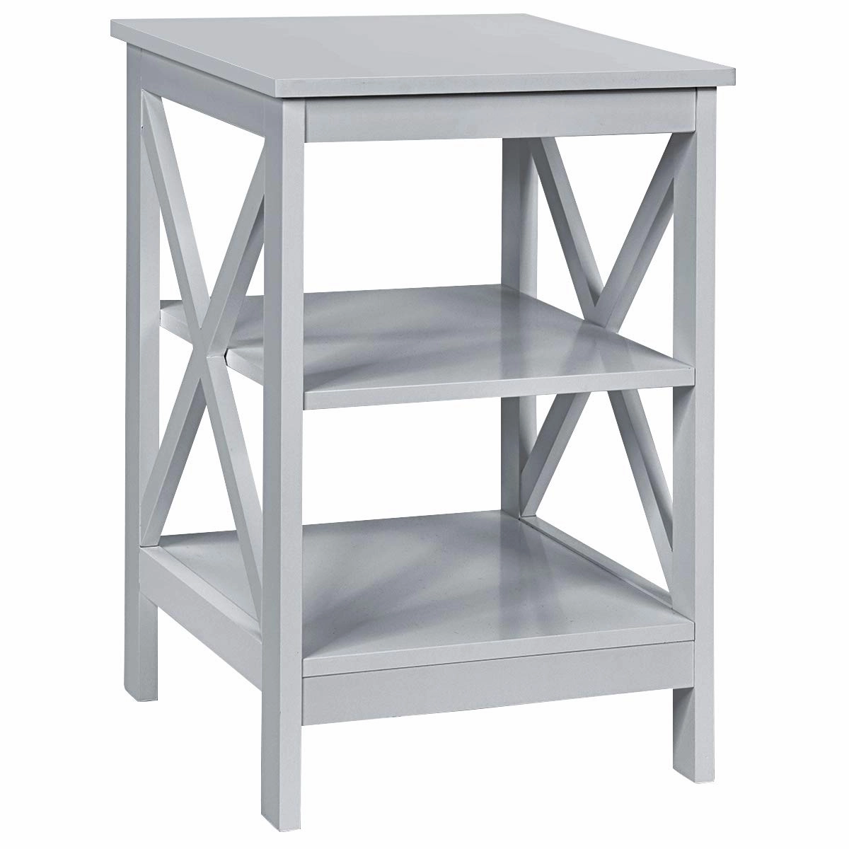 Nightstand 3-Tier X-Design W/Storage Shelves and Stable Structure Storage Organizer Display Sofa Side Table