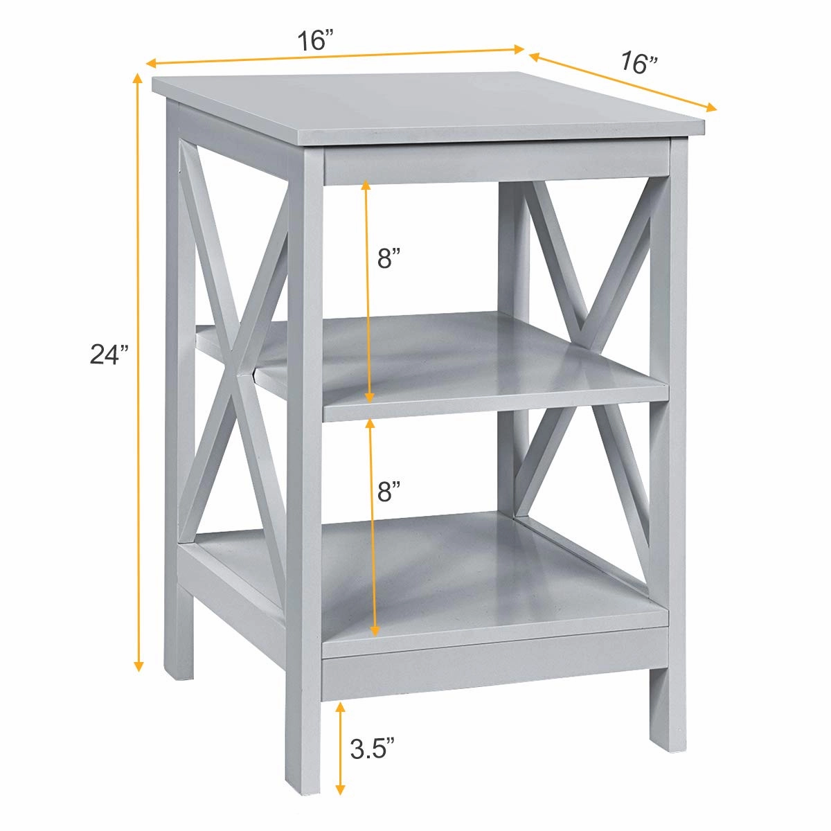 Nightstand 3-Tier X-Design W/Storage Shelves and Stable Structure Storage Organizer Display Sofa Side Table