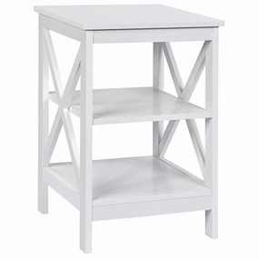 Nightstand 3-Tier X-Design W/Storage Shelves and Stable Structure Storage Organizer Display Sofa Side Table entry bench, mudroom storage