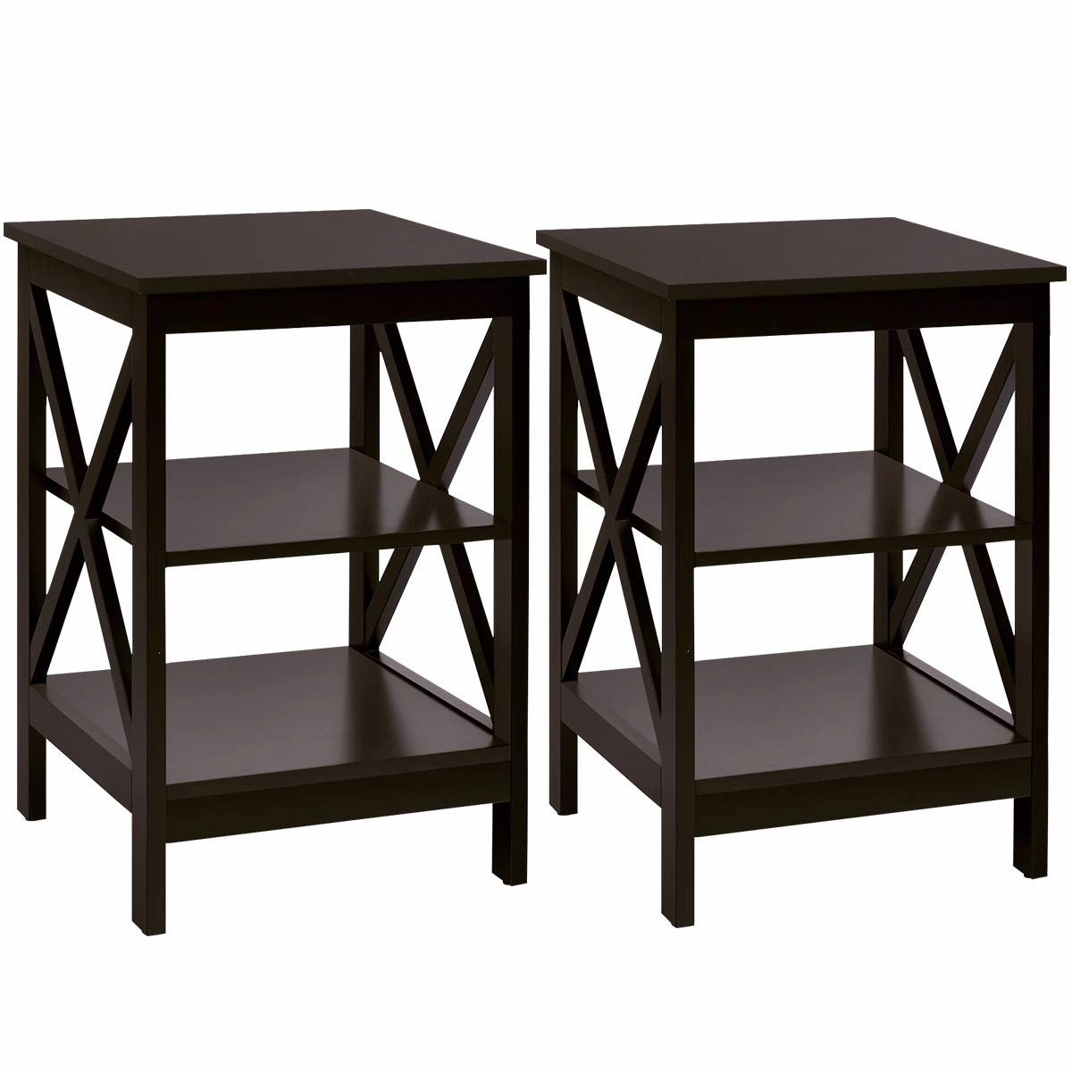 Nightstand 3-Tier X-Design W/Storage Shelves and Stable Structure Storage Organizer Display Sofa Side Table