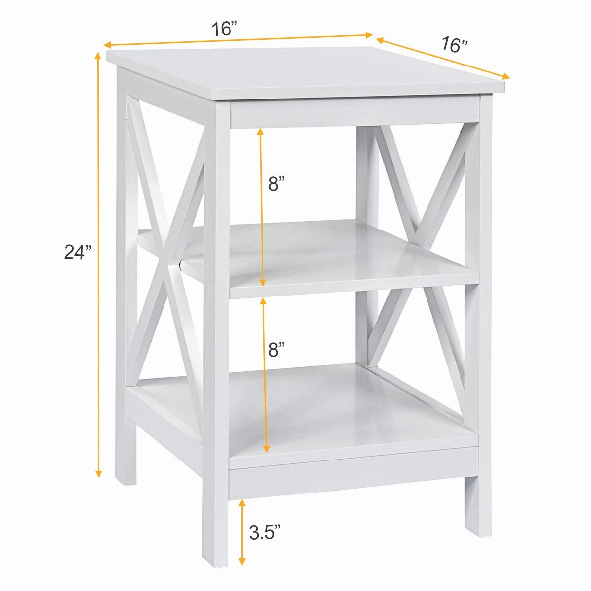 Nightstand 3-Tier X-Design W/Storage Shelves and Stable Structure Storage Organizer Display Sofa Side Table