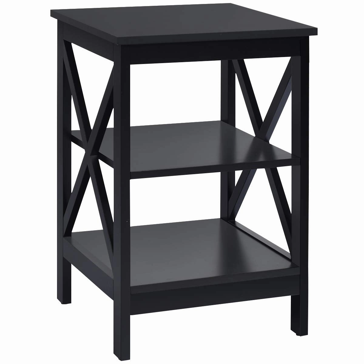 Nightstand 3-Tier X-Design W/Storage Shelves and Stable Structure Storage Organizer Display Sofa Side Table