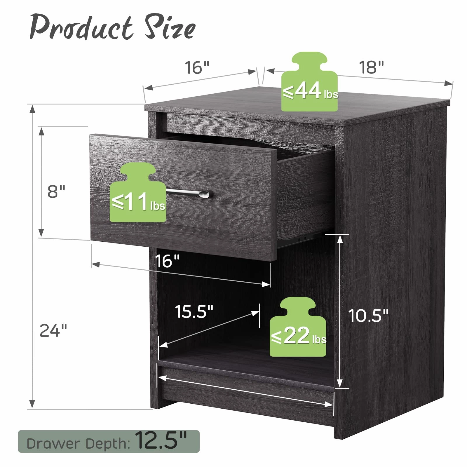 Nightstand w/Drawer, Wooden End Table w/Open Storage Compartment