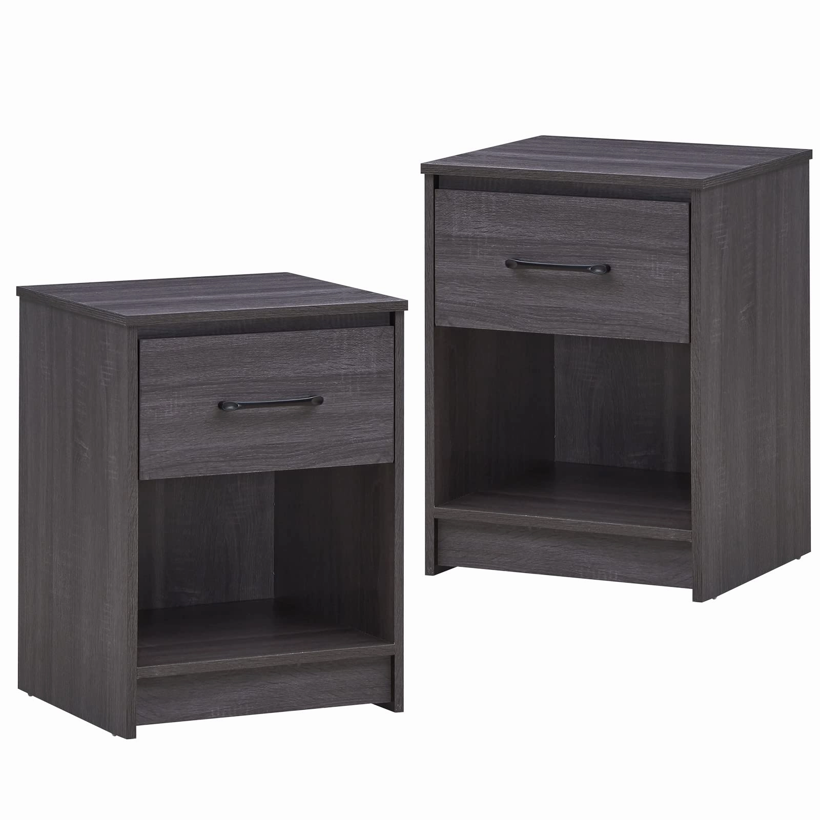 Nightstand w/Drawer, Wooden End Table w/Open Storage Compartment