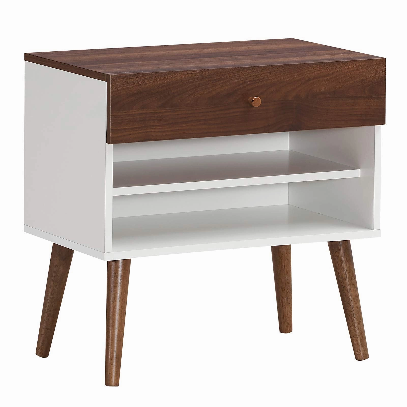 Nightstand with Drawer and Storage Shelves & Rubber Wood Legs, Brown&White office chair, ergonomic chair
