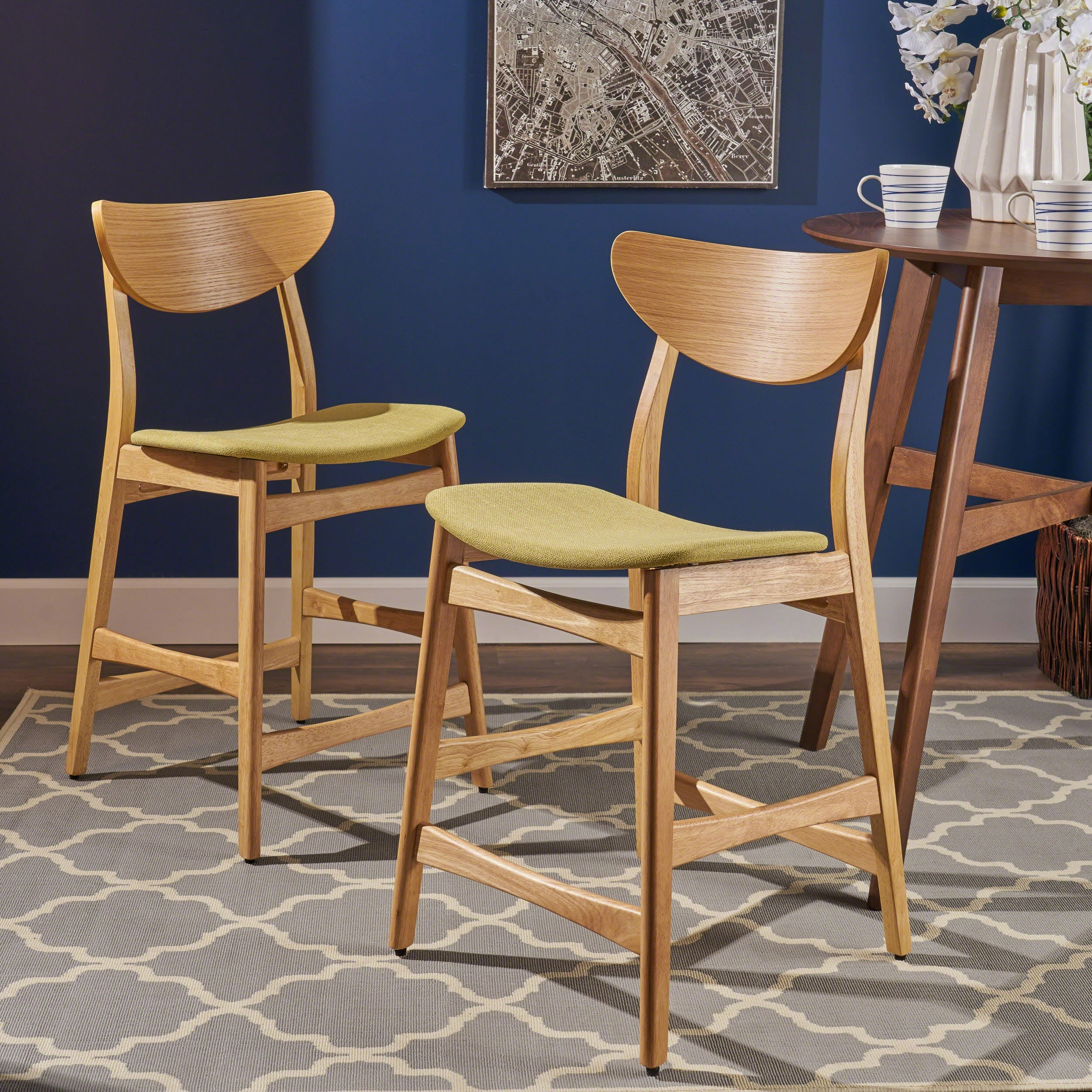 Oak Finish Mid Century Design 24-Inch Counter Stools (Set of 2) - NH269892 kitchen accessories, table linens