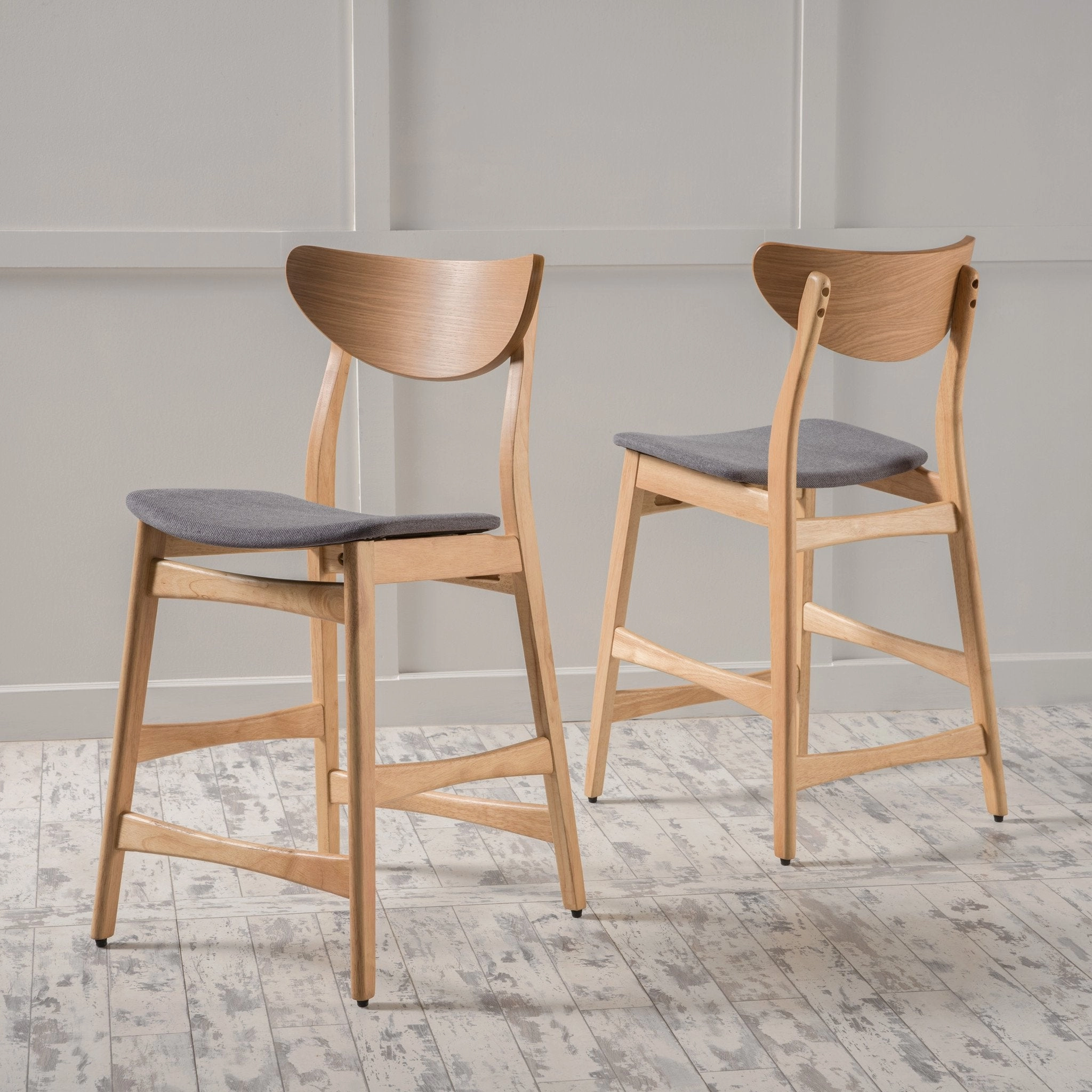 Oak Finish Mid Century Design 24-Inch Counter Stools (Set of 2) - NH269892