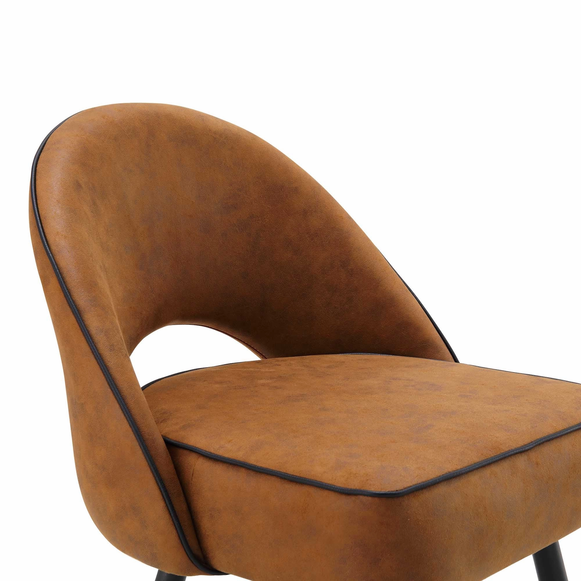 Oakley Set of 2 Cognac Colour Vegan Leather  Upholstered Dining Chairs with Piping