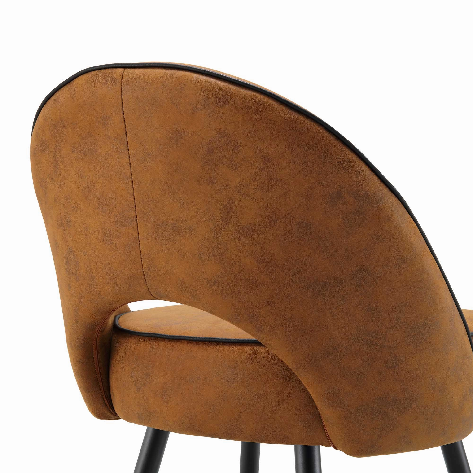 Oakley Set of 2 Cognac Colour Vegan Leather  Upholstered Dining Chairs with Piping