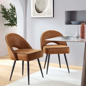 Oakley Set of 2 Cognac Colour Vegan Leather  Upholstered Dining Chairs with Piping