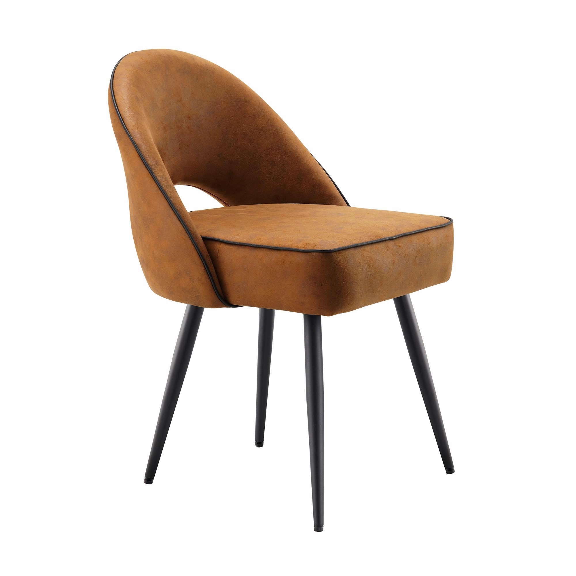 Oakley Set of 2 Cognac Colour Vegan Leather  Upholstered Dining Chairs with Piping