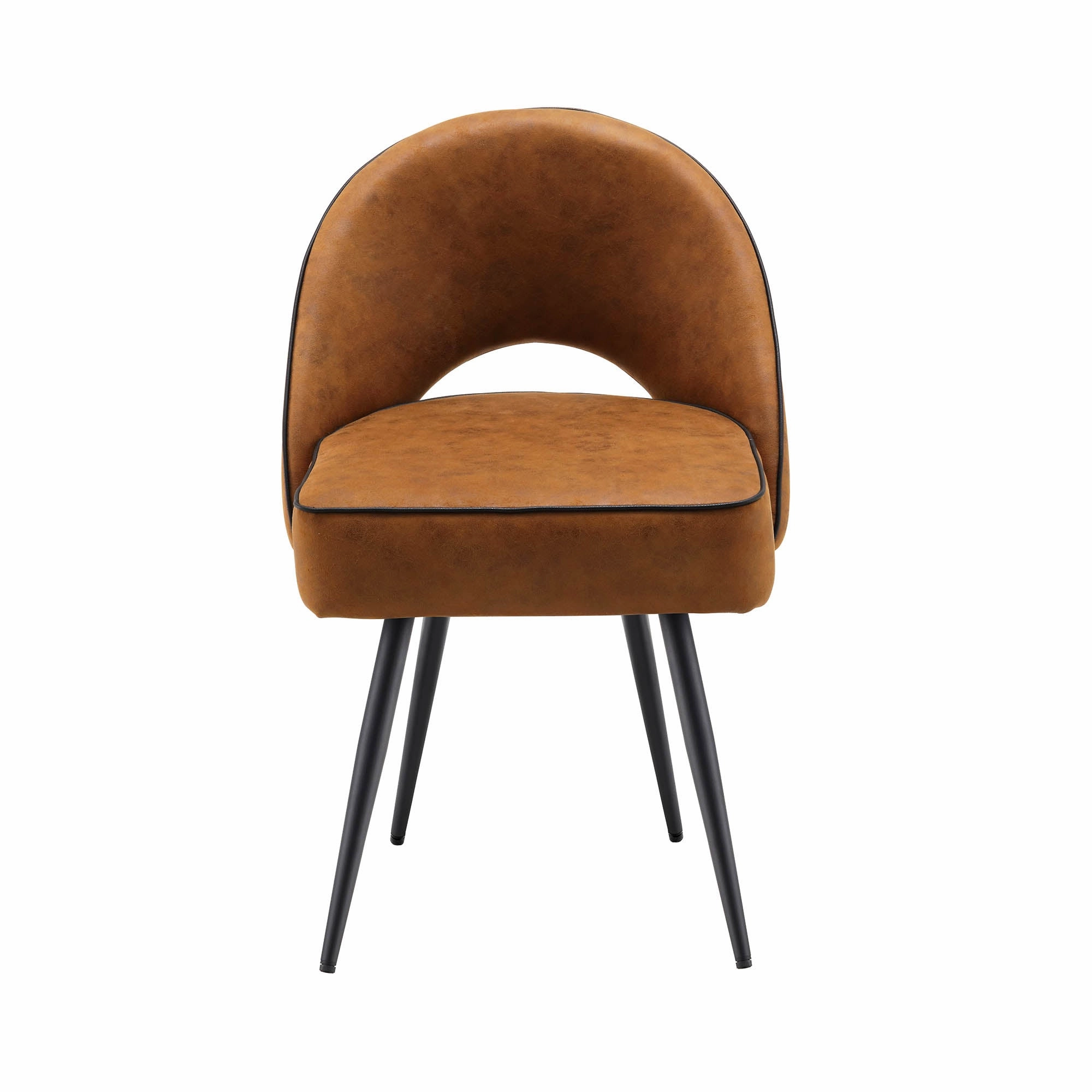 Oakley Set of 2 Cognac Colour Vegan Leather  Upholstered Dining Chairs with Piping