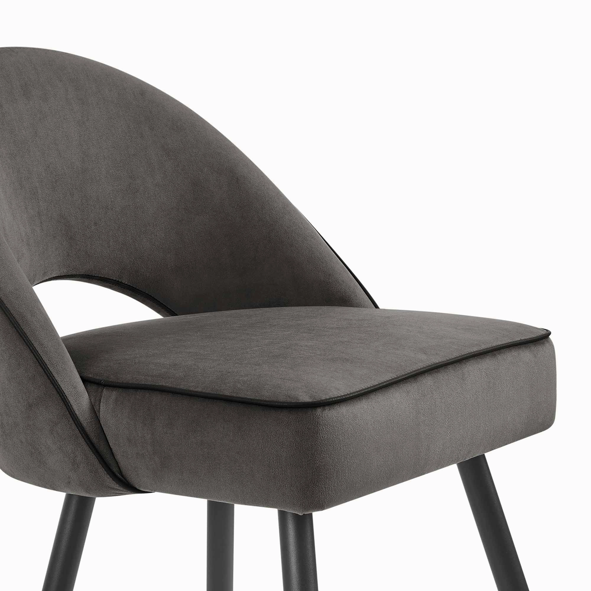 Oakley Set of 2 Dark Grey Velvet Upholstered Dining Chairs with Piping