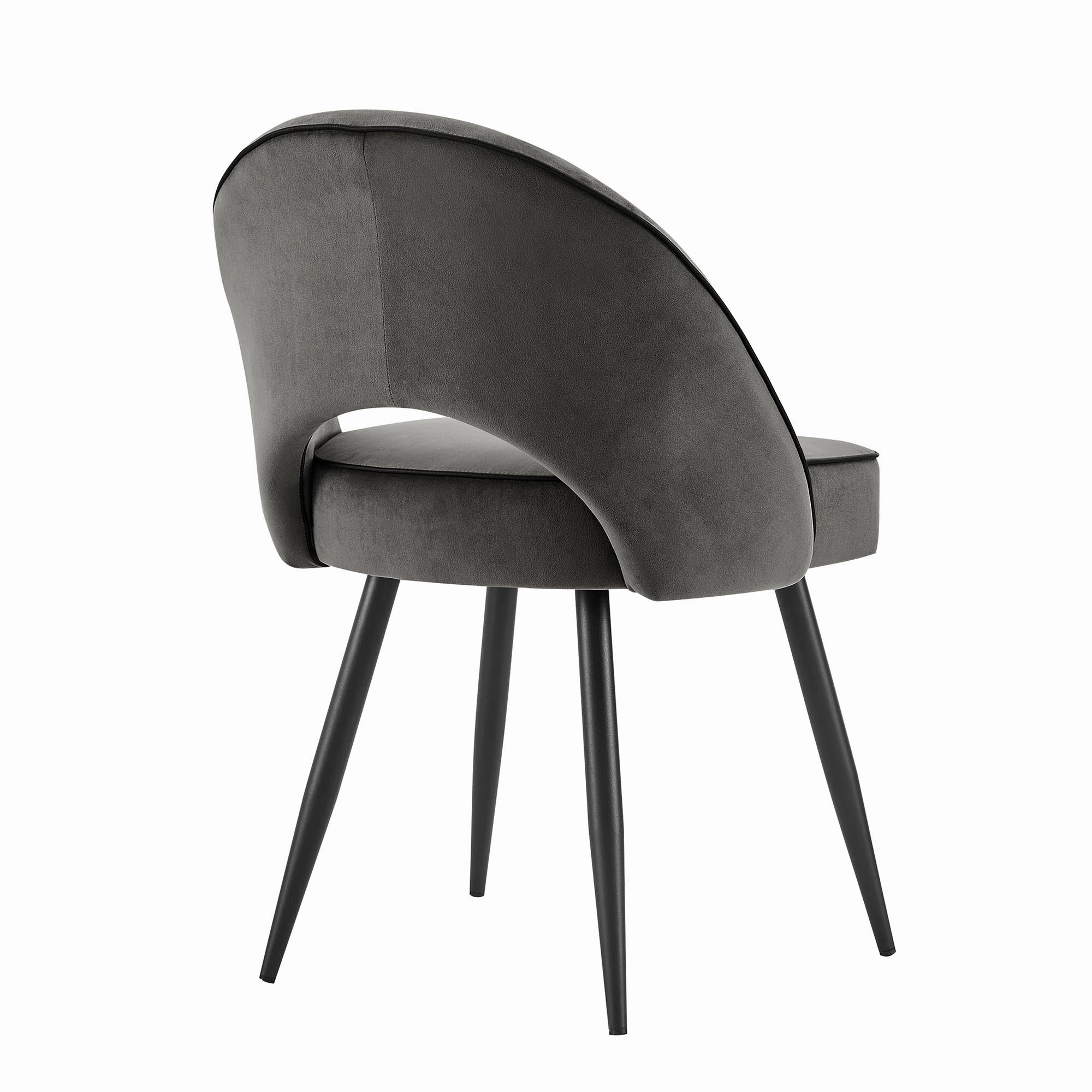 Oakley Set of 2 Dark Grey Velvet Upholstered Dining Chairs with Piping