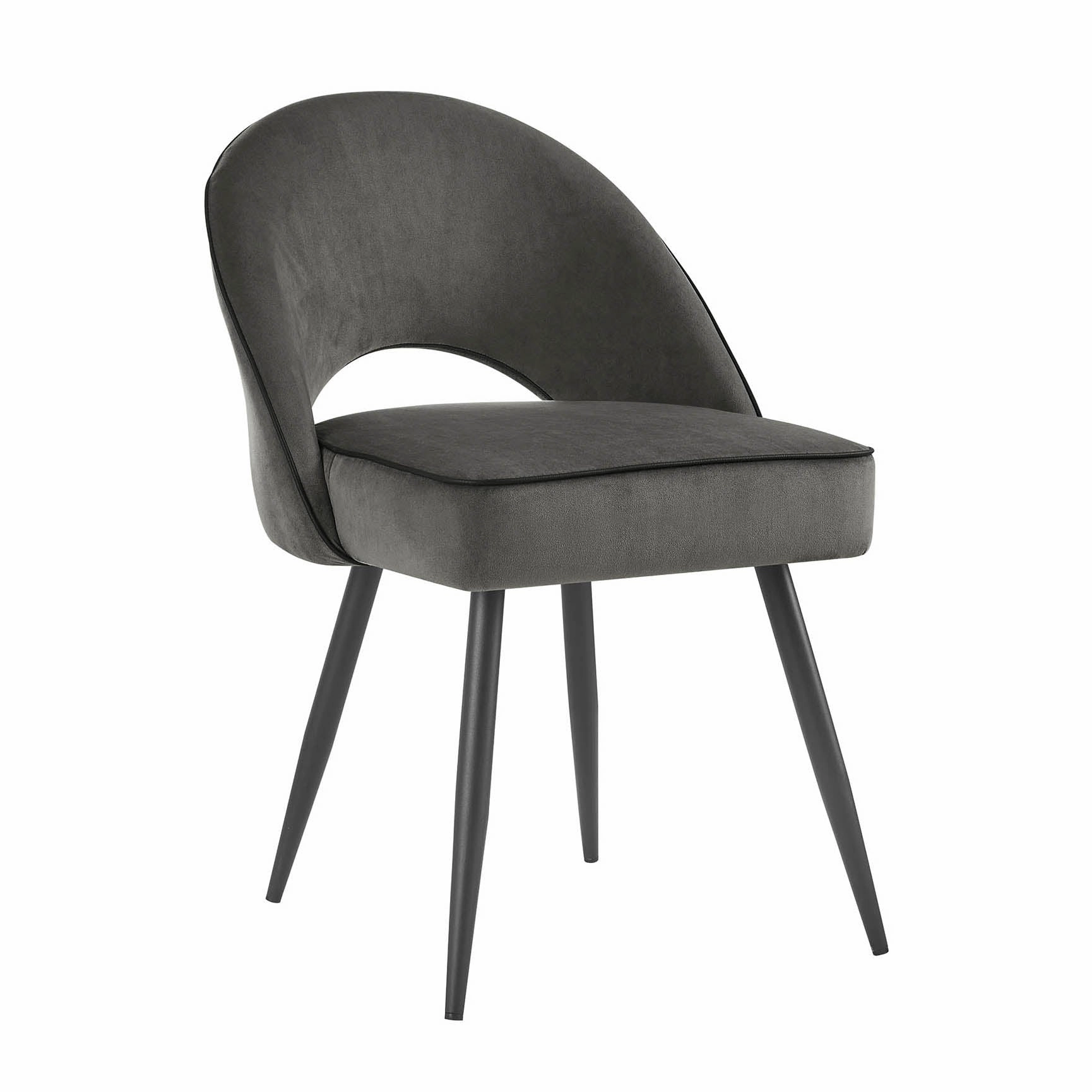 Oakley Set of 2 Dark Grey Velvet Upholstered Dining Chairs with Piping