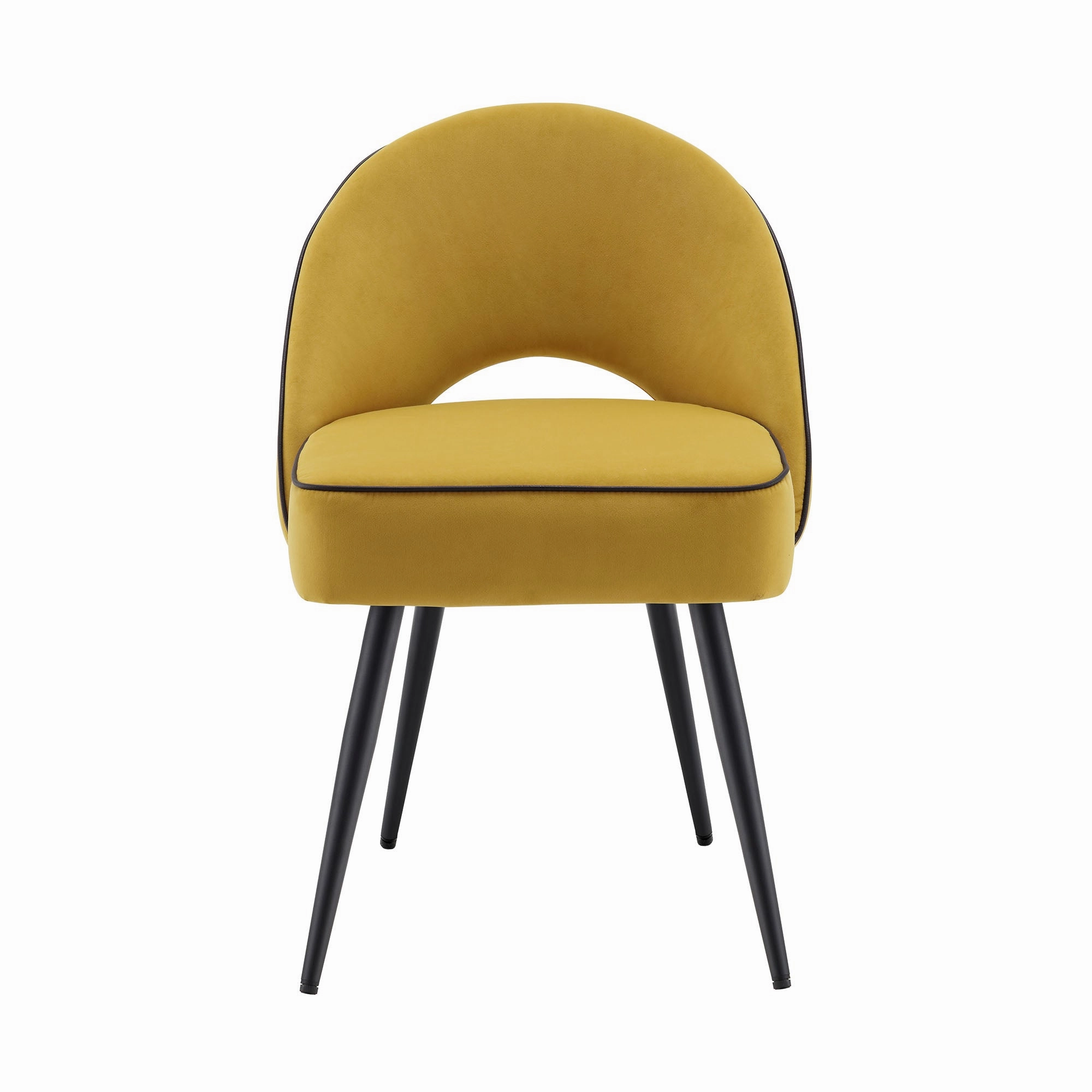 Oakley Set of 2 Mustard Yellow Velvet Upholstered Dining Chairs with Piping
