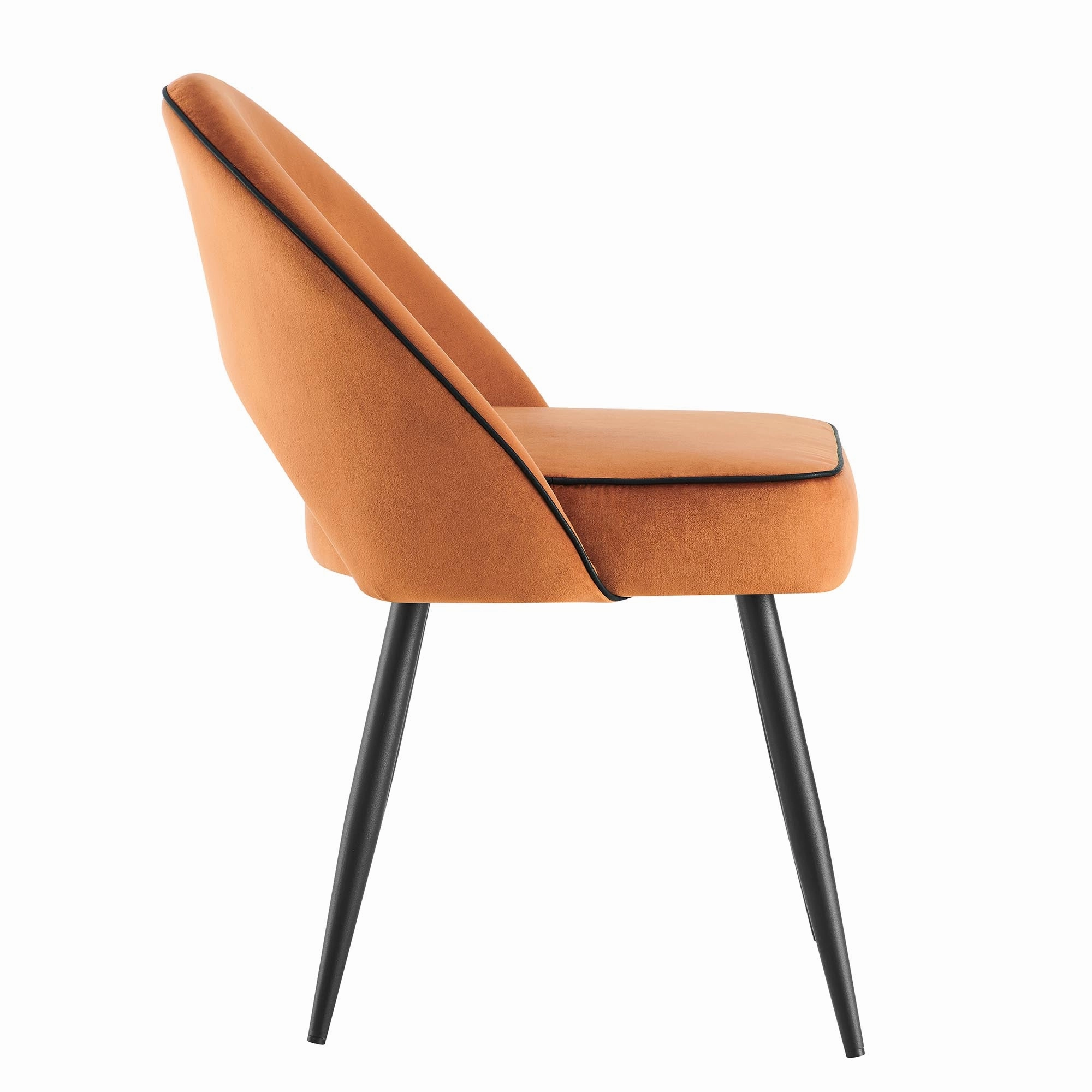 Oakley Set of 2 Orange Velvet Upholstered Dining Chairs with Contrast Piping