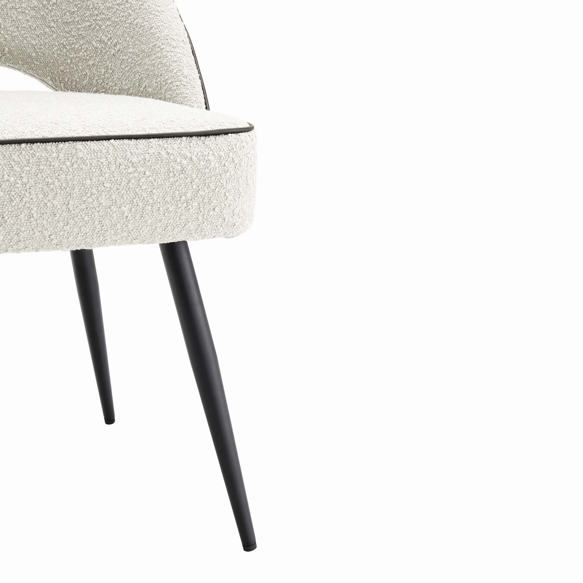 Oakley Set of 2 White Boucle Upholstered Dining Chairs with Piping