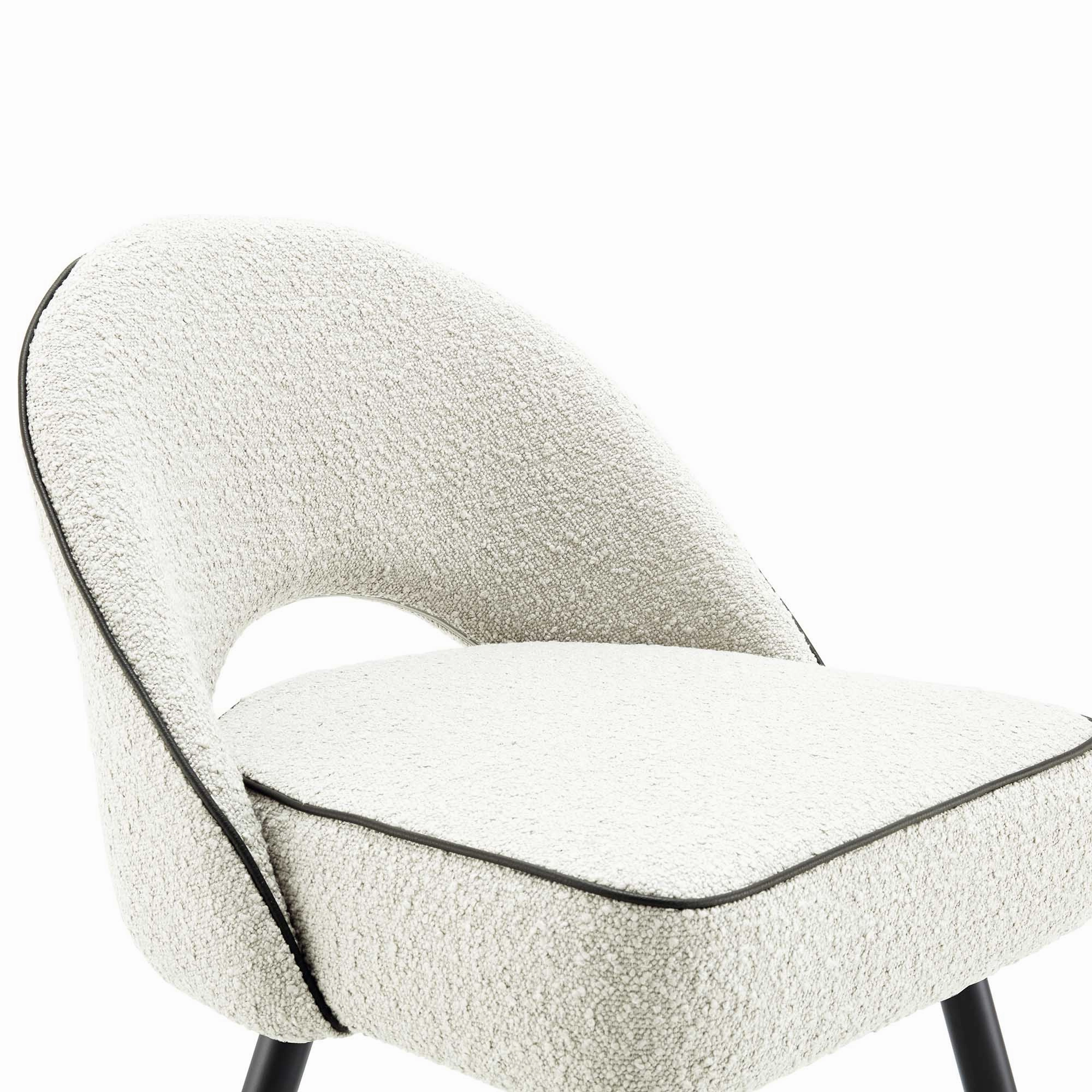 Oakley Set of 2 White Boucle Upholstered Dining Chairs with Piping