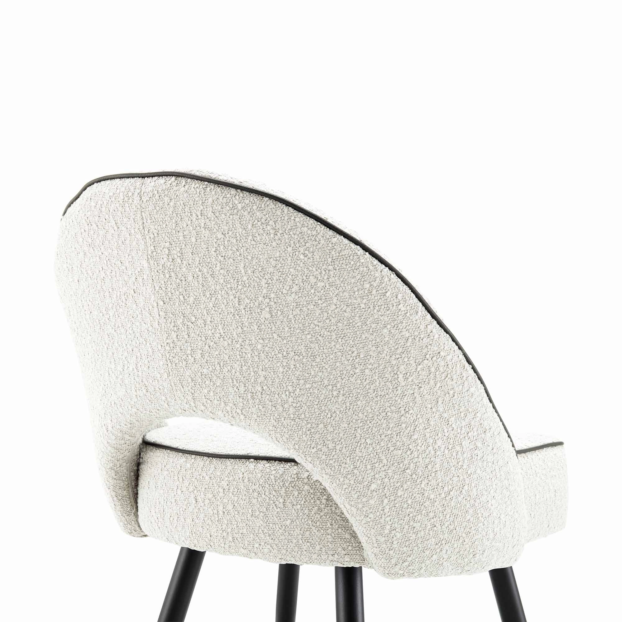 Oakley Set of 2 White Boucle Upholstered Dining Chairs with Piping