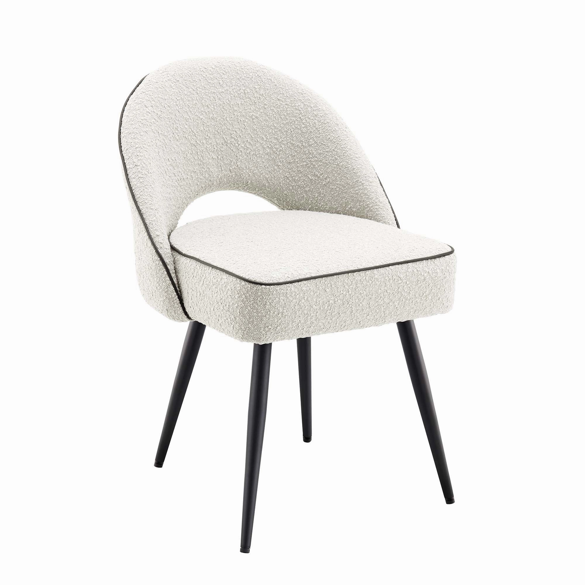 Oakley Set of 2 White Boucle Upholstered Dining Chairs with Piping