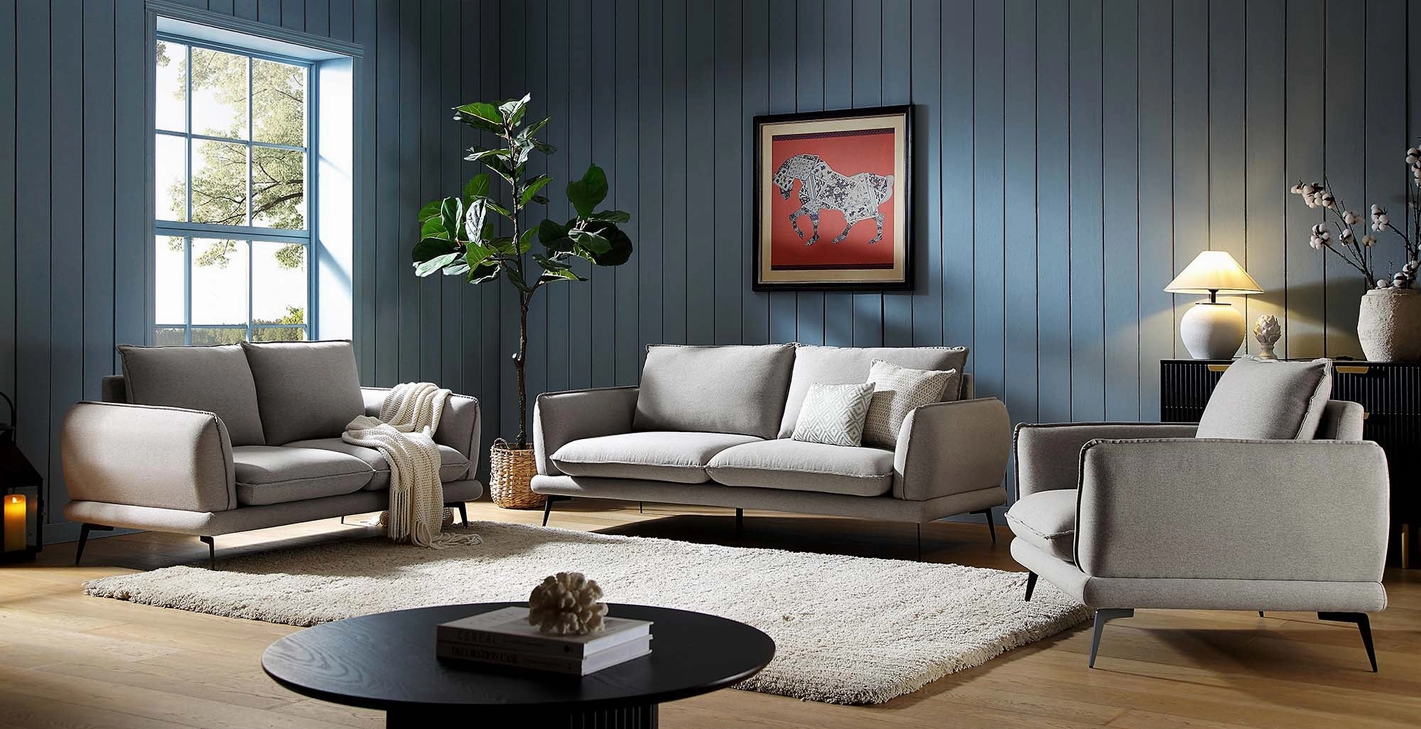 Obriel Grey Marl Fabric Sofa, 3-Seater