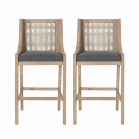 Oneida Rustic Fabric Upholstered Wood and Cane 30 inch Barstools, Set of 2 kitchen accessories, table linens