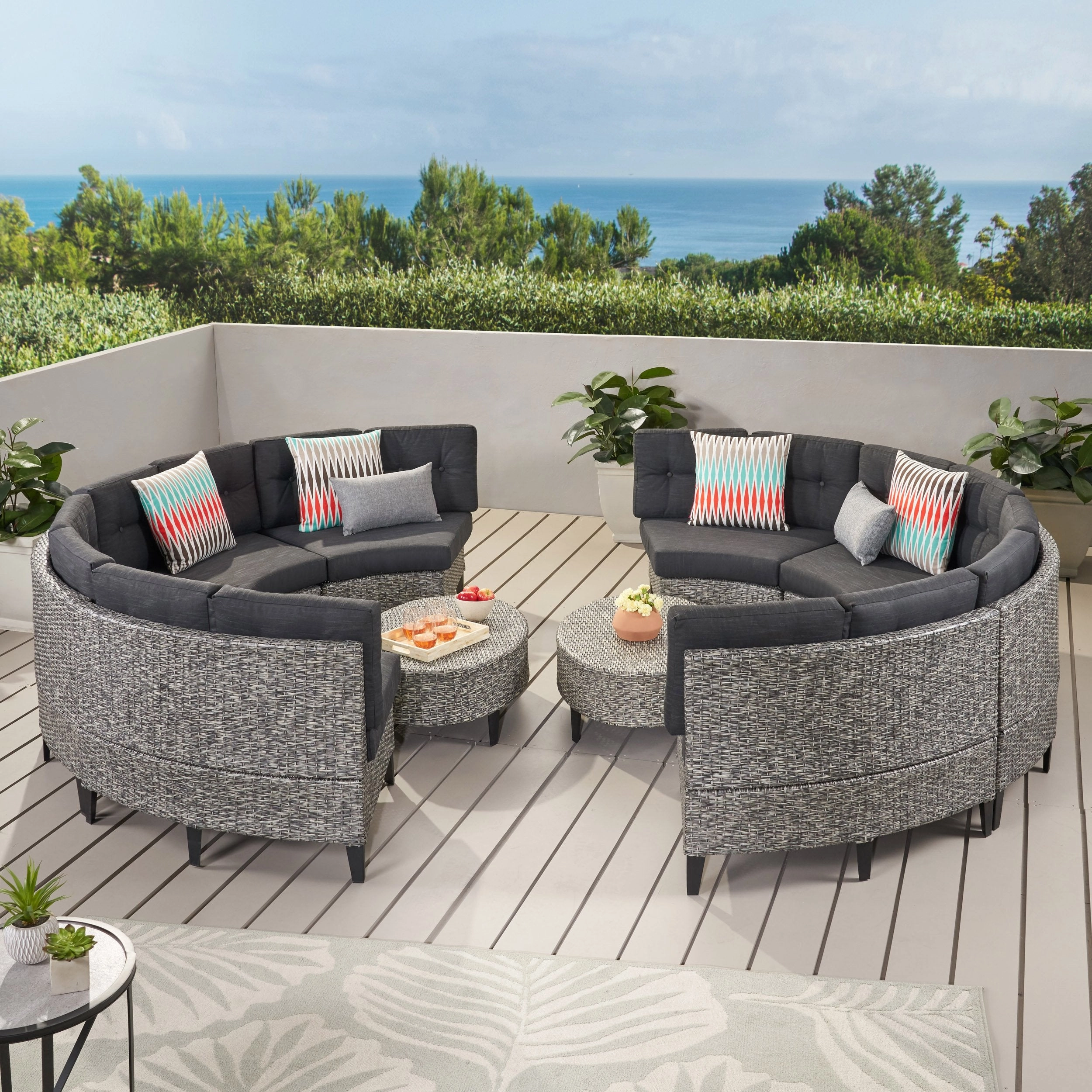 Outdoor 10 Piece Mixed Black Wicker Sofa Set with Dark Grey Water Resistant Fabric Cushions - NH516992 outdoor furniture, garden bench