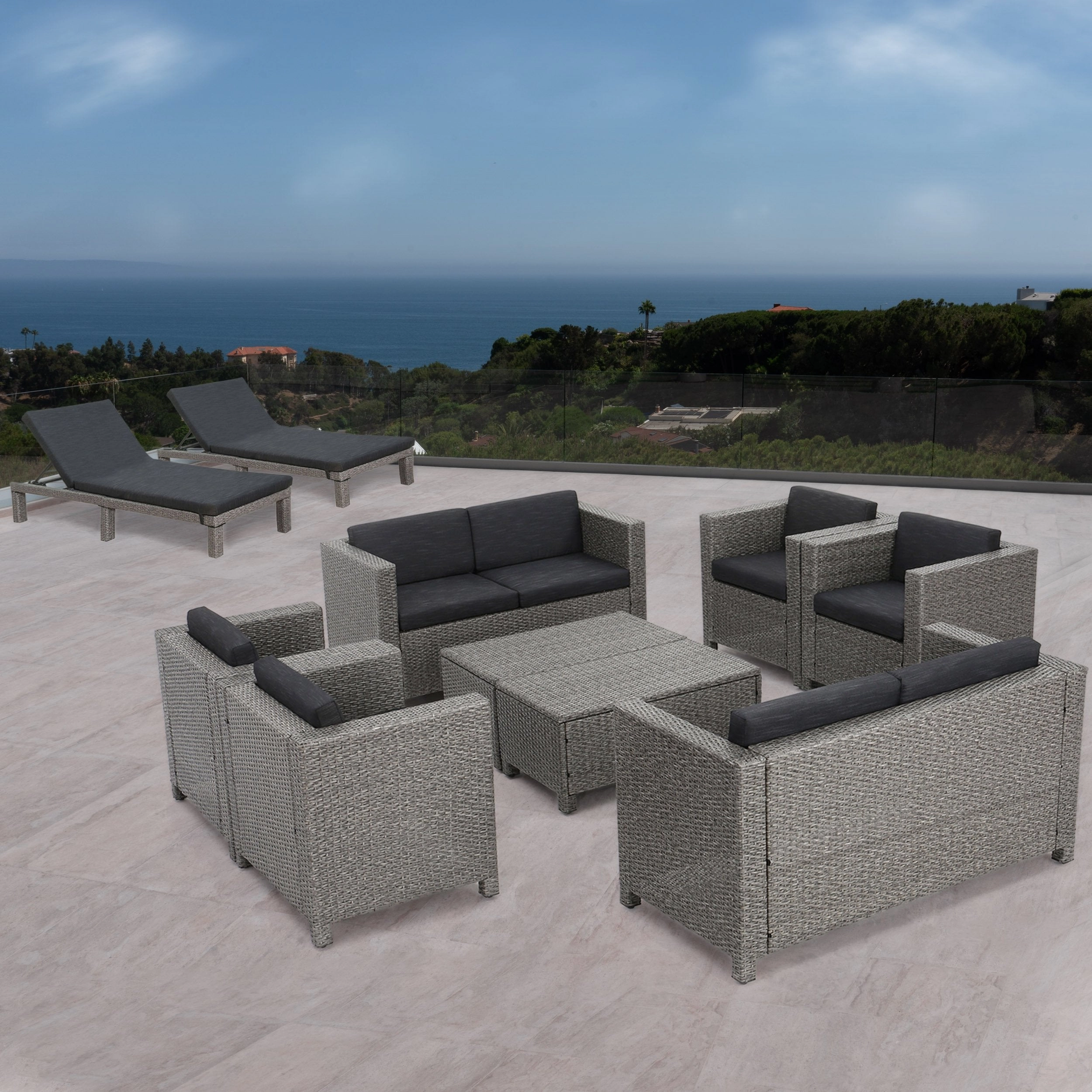 Outdoor 10 Piece Wicker Patio Set with Water Resistant Cushions - NH393003 outdoor furniture, garden bench