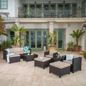 Outdoor 10 Piece Wicker Sofa Collection w/ Water Resistant Cushions - NH364003 outdoor furniture, garden bench