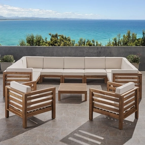 Outdoor 11 Seater Acacia Wood Sectional Sofa and Club Chair Set - NH984803 outdoor furniture, garden bench