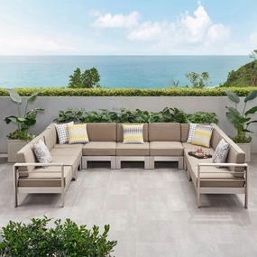 Outdoor 11 Seater Aluminum U-Shaped Sofa Sectional - NH268903 outdoor furniture, garden bench