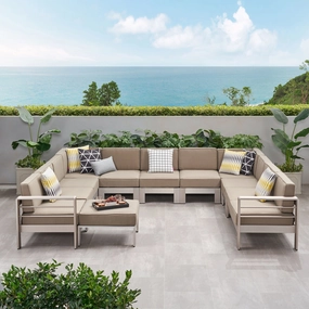 Outdoor 11 Seater Aluminum U-Shaped Sofa Sectional and Ottoman Set - NH568903 outdoor furniture, garden bench