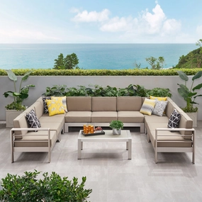 Outdoor 11 Seater Aluminum U-Shaped Sofa Sectional and Table Set - NH468903 outdoor furniture, garden bench